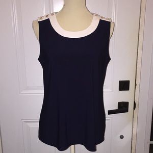 Anne Klein Ladies Navy & White Sleeveless Jewel Neck Tank Top Size Medium
